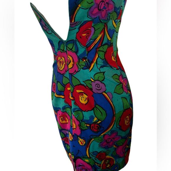 A.J. Bari Vintage 100% Silk Floral Bodycon Dress | 2 | - Picture 9 of 13